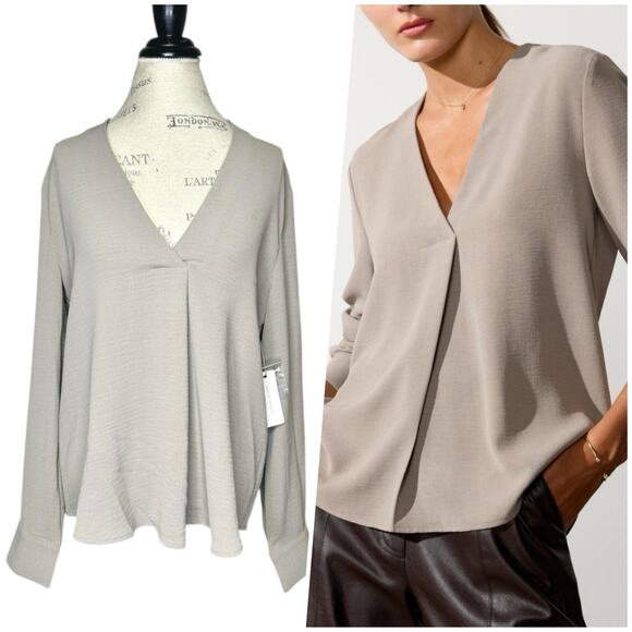 Brochu Walker Tops - Brochu Walker Taupe V-Neck Long Sleeve Blouse